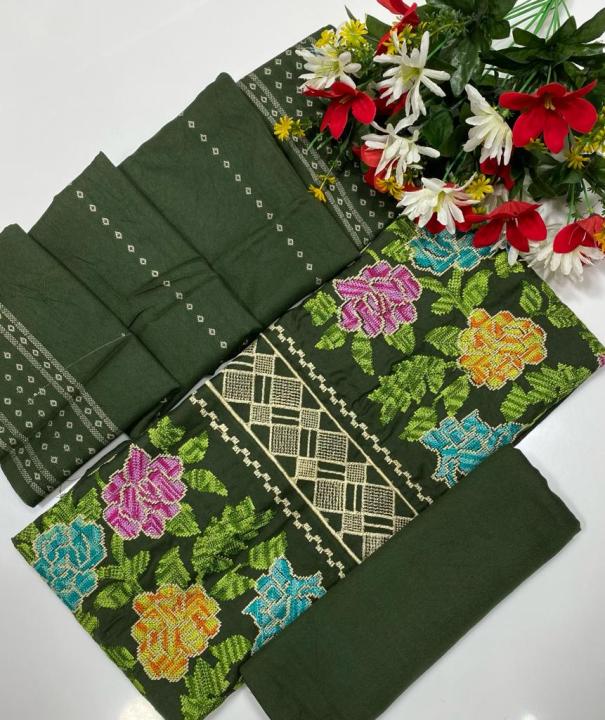 3pcs suit embroidered organza shirt and plain trouser with dupatta for women and girls