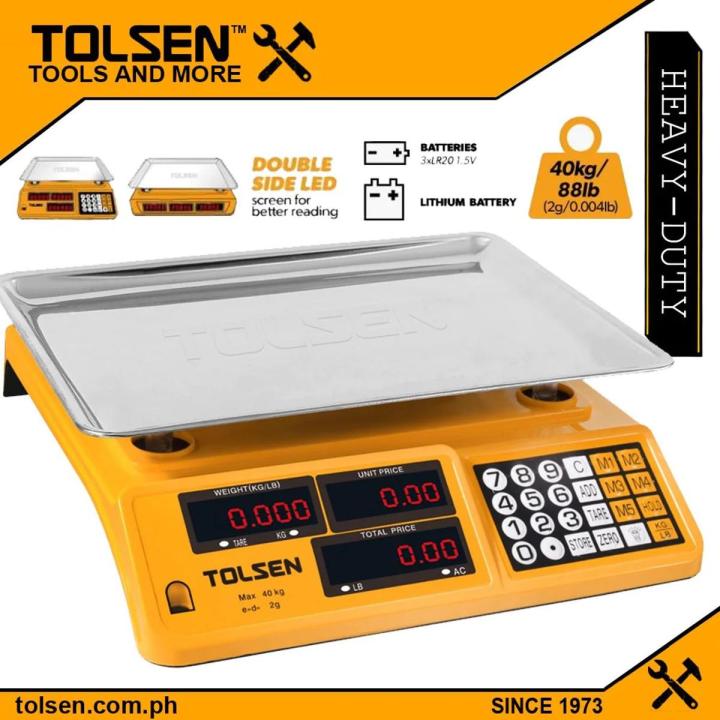 MS - Tolsen Digital Commercial Grade Weighing Scale Double Display 40kg/88lb 2g/0.004lb - 35200