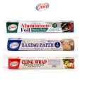 pack of 3 cresco cling wrap (30mxl x 30cm) baking paper (5 metar ) aluminum foil (3.5m). 