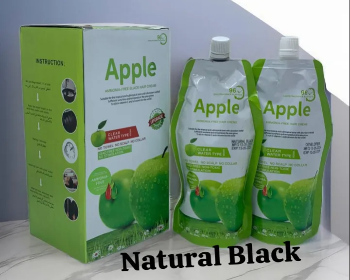 APPLE Hair Color Shampoo Original Out Class Quality Best Result 02 Color Available ( Dark Brown - Natural Black ) 500ML + 500ML