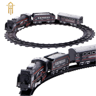 Black Train and Train Set Battery Operated Toy Set for Kids, Medium Size with Headlight Toy Train for Kids by New Barat (13 Pcs)