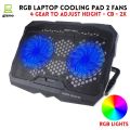 Laptop Cooling Pad Dual Fan With RGB Lights - Cooling Stand 1 / 2 / 4 / 6 Fan With Mobile Stand & Adjustable Speed & Light Button With 7 Gear To Adjust Height - For Upto 20" Laptops - USB Powered Connection. 