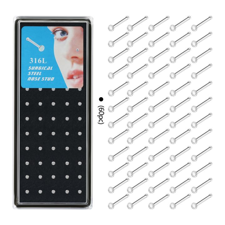 40pcs Stainless Steel Nose Piercing White Colored Nose Nail 1.5/2/2.5mm Straight Nose Nail Popular Minimalist Piercing Jewelry