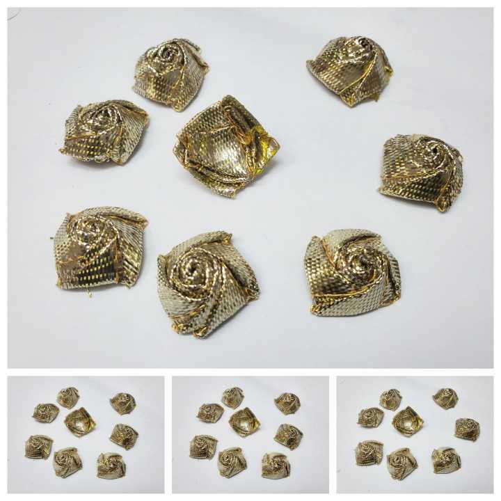 9 Pcs Embroidery Craft Material  Gota Patti Golden Flowers (2 cm) Gold Rose Big