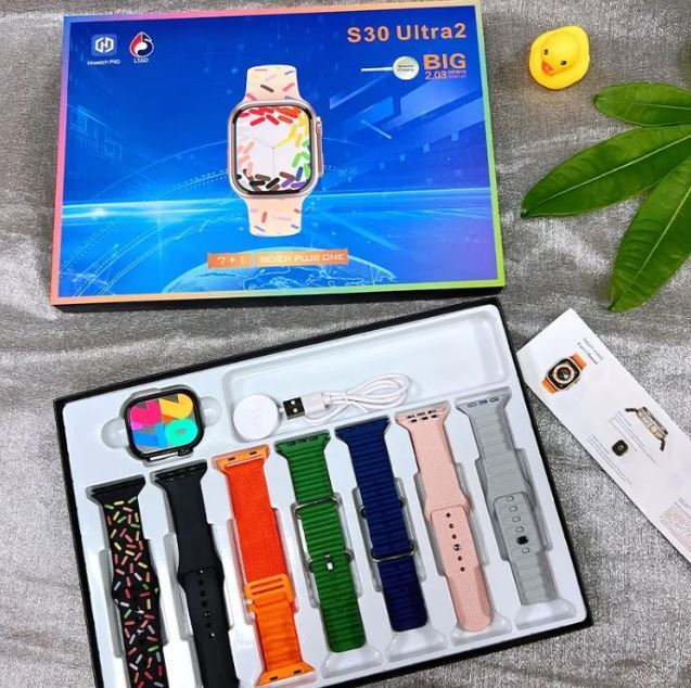 2024 New S30 Ultra2 Smart Watch 2.01 - HD Big Screen Bluetooth Call - Heart Rate Blood Pressure Multiple Sport - Smartwatch - With 7 Strap and One Game Series 9 Watch for Men Women wear - SMART WATCH -