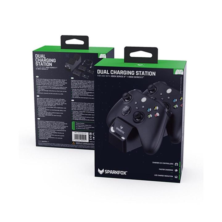 Dual charging station with 2 battery sparkfox for xbox series s/x controller