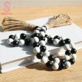 Thanksgiving Wooden Bead Decorations Boho Farmhouse Wood Bead Garland with Tassels Chic Home Decor for Vases Shelves Windows Tiered Tray Accessories Wooden Beads. 