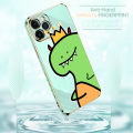 Hontinga for OPPO A54/A54 2021 Back Cover（Free Lanyard）Luxury 6D Plating Cute Crown Dinosaur Side Pattern Case Soft Silicone Square Mobile Cover. 