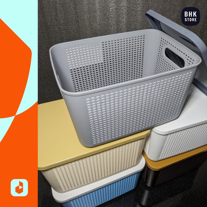 IKEA%20Style%20Premium%20Quality%20Plastic%20Storage%20Basket%20with%20Lid/Cover%20-%20Durable%20Open%20Storage%20Organizer%20Bins%20For%20Kitchen,%20Bathroom,%20Bedroom,%20Living%20Room%20-%20Mesh%20Pattern%20Design%20Multipurpose%20Home/Office%20Accessories%20Organizer%20Box%20with%20Handle%20-%20Large%20-%208L%20Capacity%20-%20Image%203