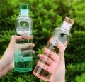 Glass Water Bottle for Adults, Student Direct Drinking Freezer Safe, Leak Proof, Gym Travel On-The-Go Hotel-Style Design Borosilicate Glass Water Bottle With Time Marker - Random Color. 