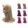 Rendom Colors Muslim Kids Girls Hijab Islamic Headscarf Diamontes Flower Scarf One Piece Children Full Cover Makna Wrap Cover. 