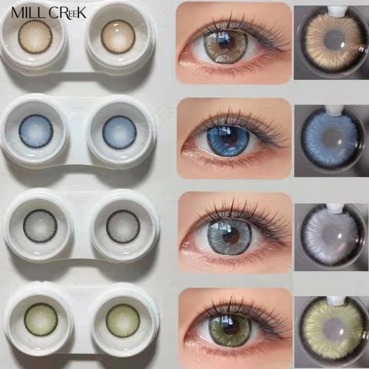 1 Pair Three Tone Series Coloured Contact Lenses With Kit And Solution - Cosmetic Eye Lense- Eyes Color Lens - Lenses For Girls - Lenses Eye For Girls