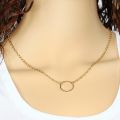 Empty Circle Round Pendant with Adjustable Chain for Women - Gold Tone Choker Girl's Necklace. 