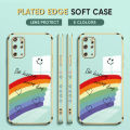 (Free Lanyard) Luxury 6D Plating Case for Samsung Galaxy S20 Plus Back Cover Cartoon Rainbow Side Pattern Soft Silicone Square Phone Cases. 