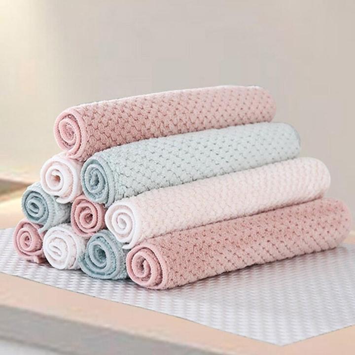 Leaflive-Home Kitchen Towel Super Absorbent Clean Cloth Sink Wipe Coral fleece