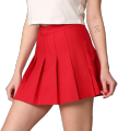 Women's High Waisted Pleated Skirt Casual Dress, School Uniform, Red Cotton Polyester Material, Side Zipper, Non Stretchable, Machine Washable. 