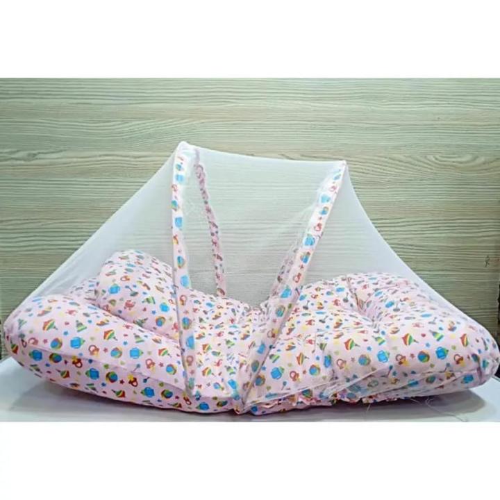 Baby Bed Mosquito Insect Net Cushion Mattress with Pillow