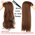 Natural Wave Women Synthetic Hair Light Brown One-piece Hair Extension with Bangs High Temperature Fiber Clip-in Hairpieces. 