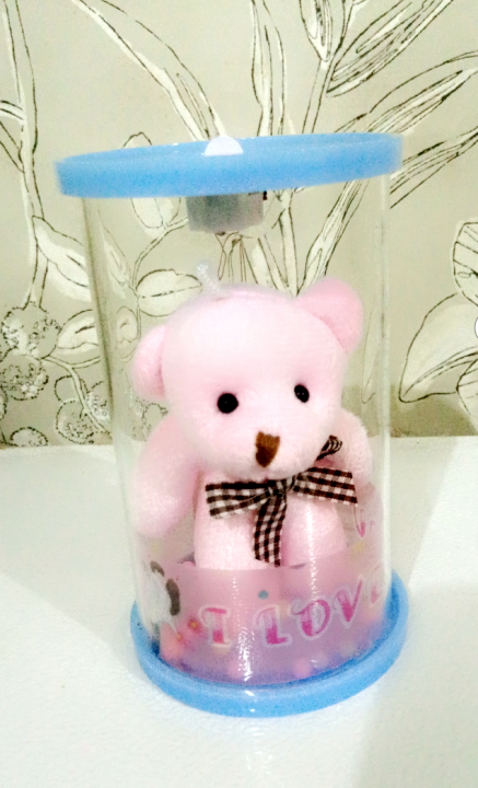 Teddy bear glass showpiece with led pack of 1