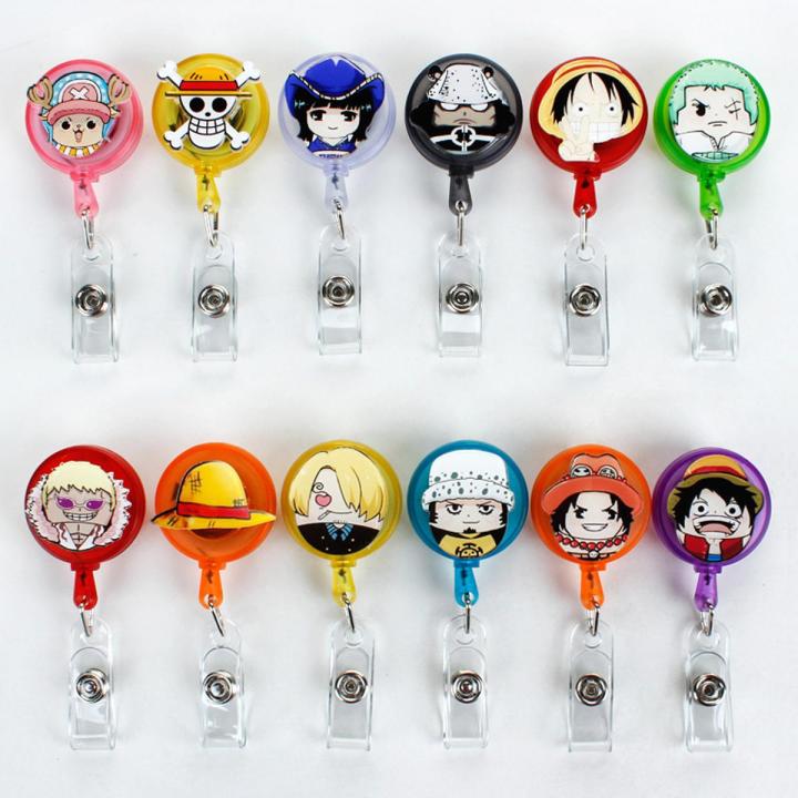 Bandai Anime One Piece Badge Holder Cartoon Creative Retractable ID Name Card Student Card Reel KeyChains Nurse Chest Card Clip