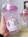 Unicorn Transparent Sipper/Water Bottle/Mason Jar/Tumbler with Straw for Kids Glitter Sipper with Toy Creative Double Layer Drinking Water Bottle Tumbler, Portable Juice Coffee Milk Cup. 