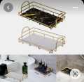 iron art wire vanity organizer rack with marbling glass tray for countertop. 