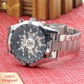 Men Hand-Winding Skeleton Automatic Mechanical Stainless Steel Sport Wrist Watch. 