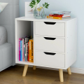 Wooden Bedside Tables Nightstand Cabinet with Stackable Coffee Table, Wood End Table, Storage Shelves, and Three Drawers - Ideal Side Table for Bedroom, Living Room - White Finish. 