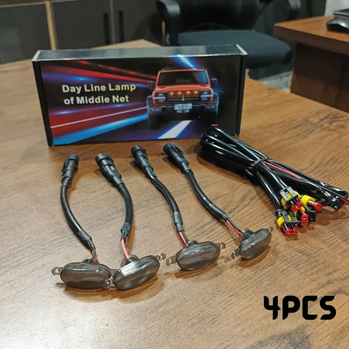 4Pc%2012V%20Car%20LED%20Front%20Grille%20Light%20DRL%20Day%20Line%20Lamp%20of%20Middle%20Net%20Strobe%20Amber%20Car%20Exterior%20Decorative%20Light%20-%20Image%204
