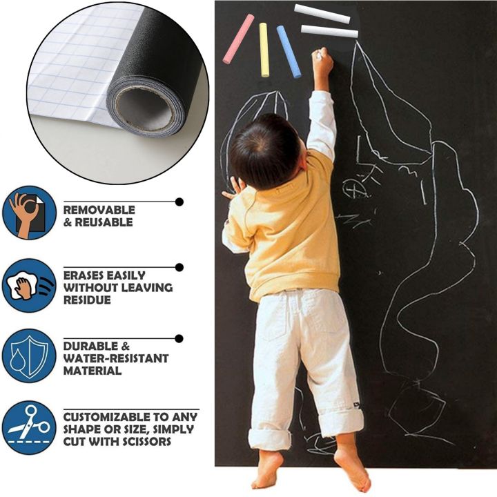 Self-Adhesive Blackboard Sticker - Chalkboard For Kids, Blackboard Sticker For Wall Decal (3 x 1.3 Feet)