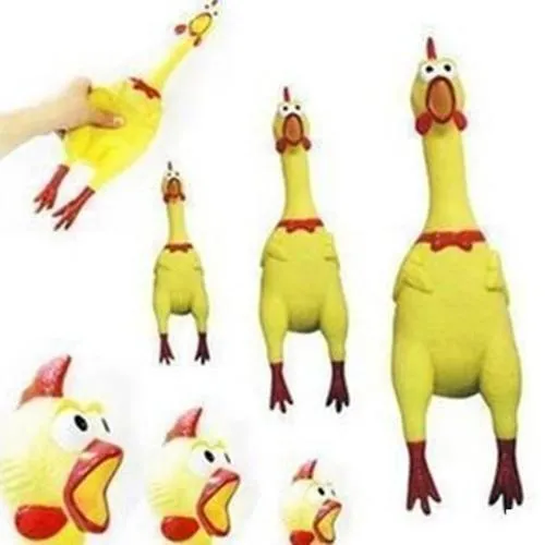 17cm Yellow Screaming Rubber Chicken Toy Pressure Relief Squeak