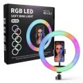 MJ26  RGB LED Ring Light  26cm 10-inch multicolor off white light with Phone Clip wall Phone Video Beauty Fill Light - TikTok Light - Musically Light. 