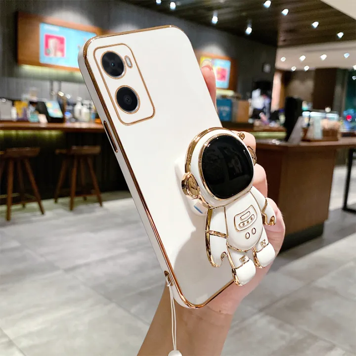 COROGI%20for%20OPPO%20A96%204G%20/%20OPPO%20A76%20Back%20Cover%20Cartoon%20Astronaut%20Folding%20Stand%20Stylish%206D%20Plating%20Square%20Bumper%20Case%20with%20Lanyard%20Soft%20Silicone%20Phone%20Cases%20Covers%20Pouch%20for%20Girls%20Boys%20-%20Image%207