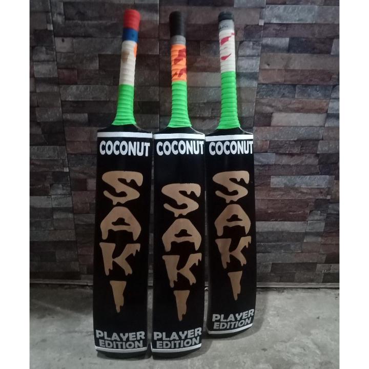 SaKi player edition coconut BAT Cricket Bat Tape Ball Cricket Bat - Full Cane - Original- Black