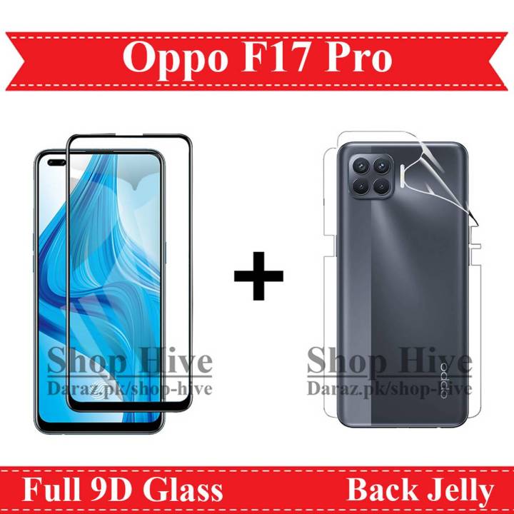 Oppo F17 Pro Full Black 9D|5D|6D|10D|11D|21D Tempered Glass Screen Protector Full Glue Edge To Edge + Back Jelly Protector Clear Soft Film Protector Hydrogel Film Protector For F17 Pro