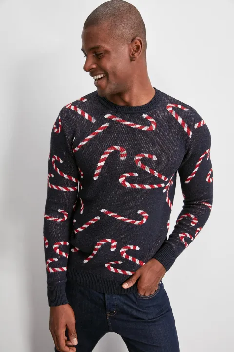 Trendyol%20Collection%20Navy%20Blue%20Men's%20Jacquard%20Christmas%20Themed%20Sweater%20TMNAW20KZ0781%20-%20Image%204