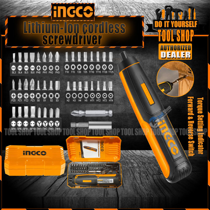 Ingco Lithium-Ion Cordless screwdriver Machine with 42 pcs Screwdriver Bit Accessories with Case.