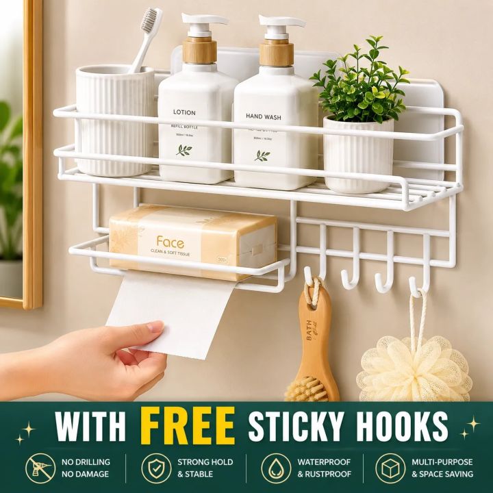 Bathroom%20Storage%20Shelf%20With%20hooks%20and%20Soap%20Dish%20Easy%20Mount%20Shower%20Shampoo%20Rack%20Holder%20washroom%20Basket%20No%20Drilling,%20Design%20for%20Bathroom%20Bedroom%20Living%20Room%20and%20Kitchen%20Organizer%20shelf%20-%20Image%205
