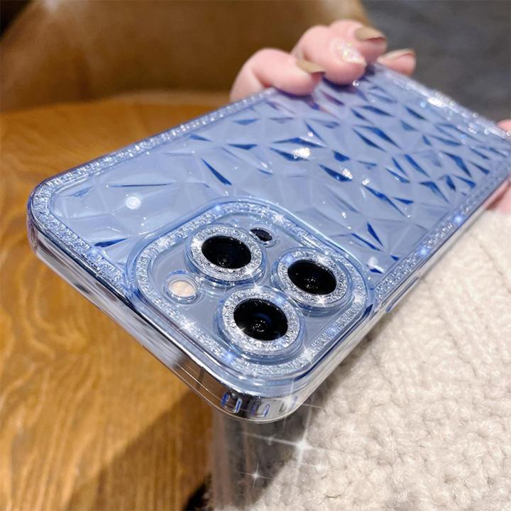 Luxury Diamond Pattern Phone Cases For iPhone 15 14 13 12 11 Pro Max 14 15 Plus X XR XS Max 7 8 Plus Case Clear Shockproof Full Protection Soft Cover