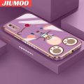 JIUMOO For Realme 3 Case Cartoon Cute Bear Side Phone Case Square Edge Pattern Silicone Luxury Plating Casing Full Back Cover Camera Protection Cases Shockproof Softcase. 
