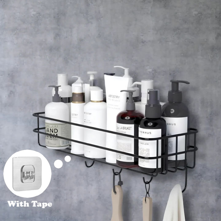 Bathroom Storage Hanging Shelf Wall Mounted With Hooks | Daraz.pk