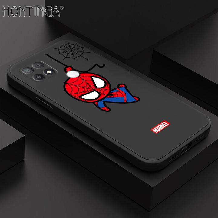 Hontinga for OPPO A15 A15S Case Cute Marvel Avengers Cartoon Spiderman Spider Man Phone Case Square Edge Silicone Cases Full Lens Cover Shockproof Protection Case