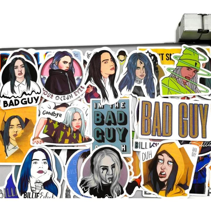 10 Pcs/Pack Singer American Artist Billie Eilish Bad Guy Waterproof Stickers for Laptop Mobile Motorcycle Bike Fridge Skateboard TV PC Guitar