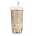 Boba Cup Mason Jar with Lid and Straw, 24 oz Smoothie Boba Cup with Plastic Lid, Reusable Wide Mouth Drinking Cup, Leak Proof Mason Jar Glass Cup for Juicing, Bubble Tea, Coffee, Pearl tea. 