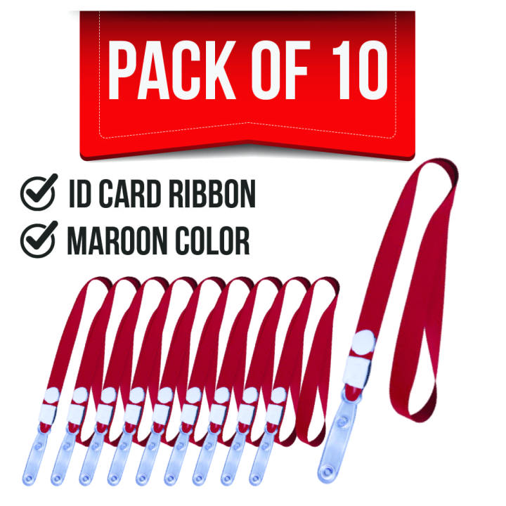 Pack of 10 Maroon ID Card Ribbons – Durable Polyester Lanyards with ...