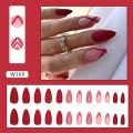 24Pcs/Set Red Almond Nail Tips Glitter Artificial Acrylic Long Press on Nails European Style Stick on Nails Wearing Nails. 