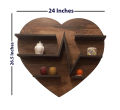 Hanging Wooden wall Shelf Floating Storage Display Unit Unique Rack Heart Shape black & brown. 