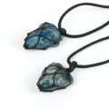 Women Men Natural Blue Apatite Phosphorite Pendant Necklace Rope Braided Wrap Gem Stone Adjustable Sweater Chain Jewelry 70mm. 