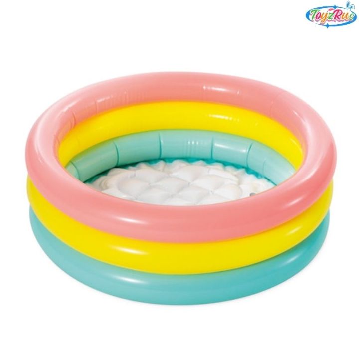 INTEX Sunset Glow Baby Pool 2ft (24" x 8.5" )  With Air Pump, 10pcs Balls & 2 Repair Patch Swimming Tub For Bath - Swimming Tub For Bath - Inflatable Pool Sunset Glow Baby Pool For Kids Inflatable Kids Bath Tub For Children - Swimming pool for kids