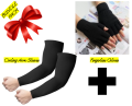 BUNDLE PACK Cooling Arm Sleeves & Black Fingerless Gloves for Men, Women. 